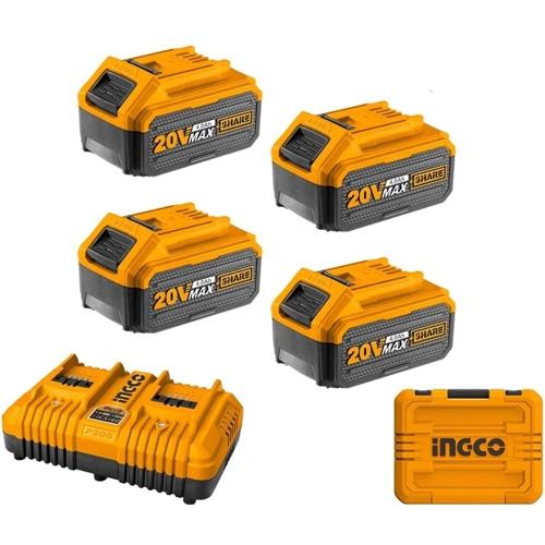 INGCO 20V 4X LITHIUM-ION BATTERIES AND DUAL CHARGER KIT